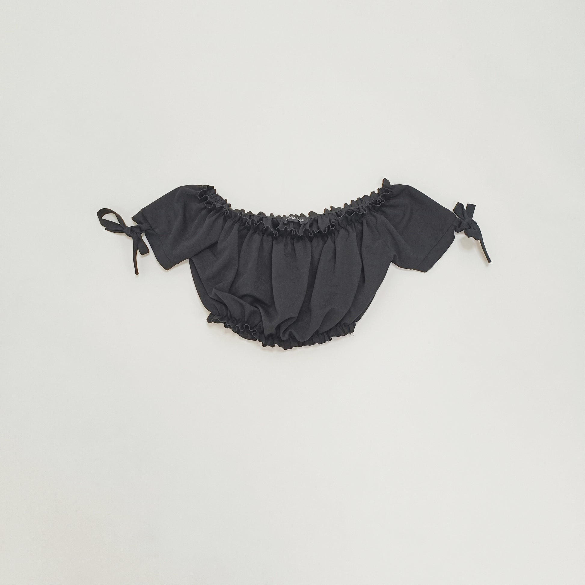 Black Frilled Off Shoulder Cropped Top Size Large | Preloved