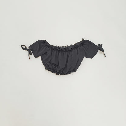 Black Frilled Off Shoulder Cropped Top Size Large | Preloved