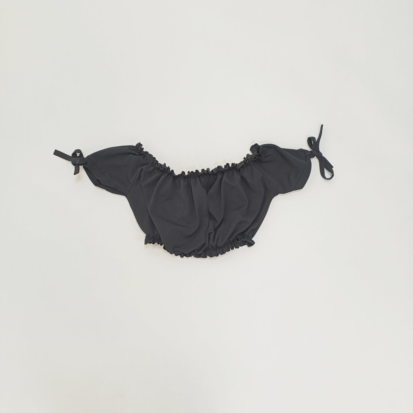 Black Frilled Off Shoulder Cropped Top Size Large | Preloved