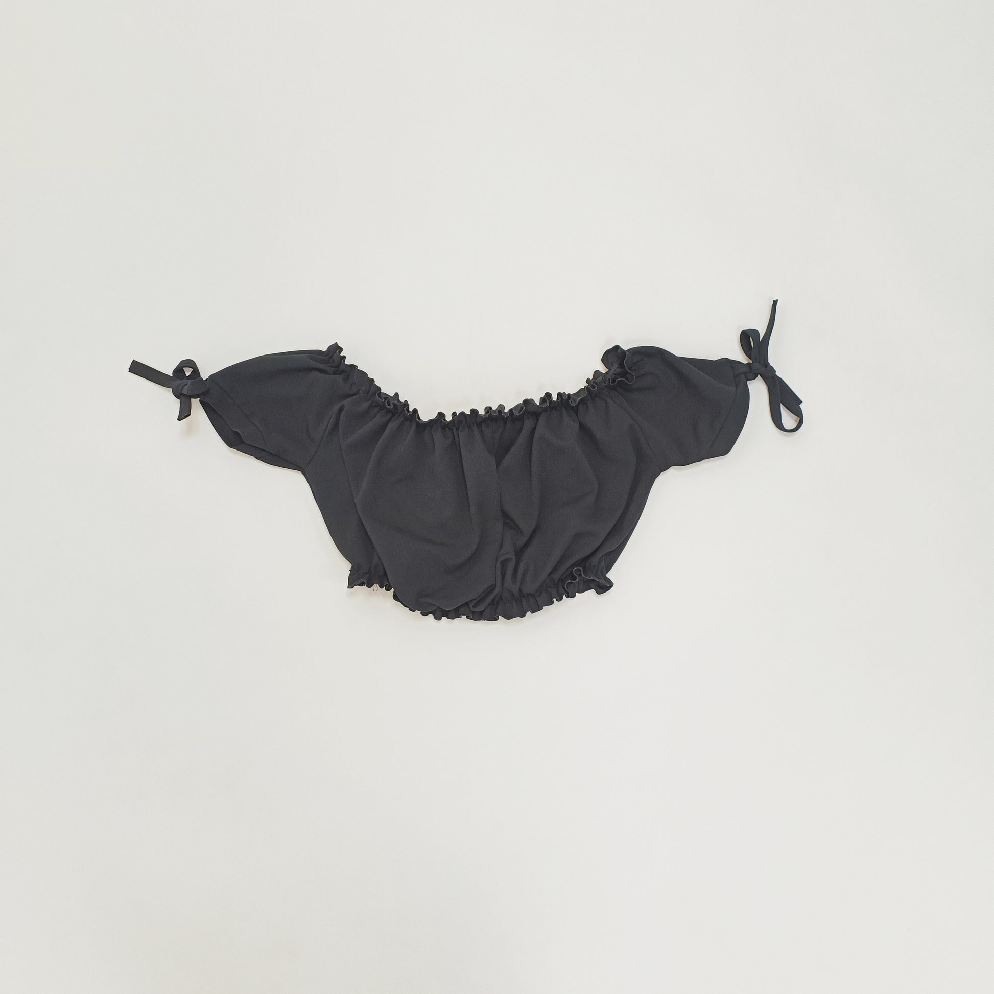 Black Frilled Off Shoulder Cropped Top Size Large | Preloved