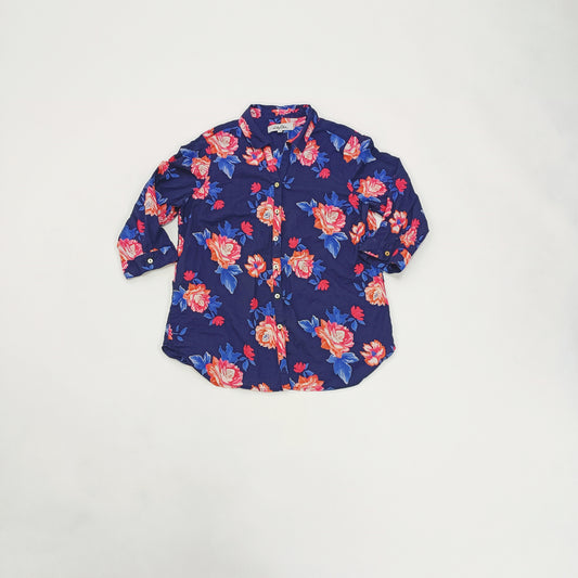 Blue & Pink Bold Floral Print Shirt Size Large | Preloved