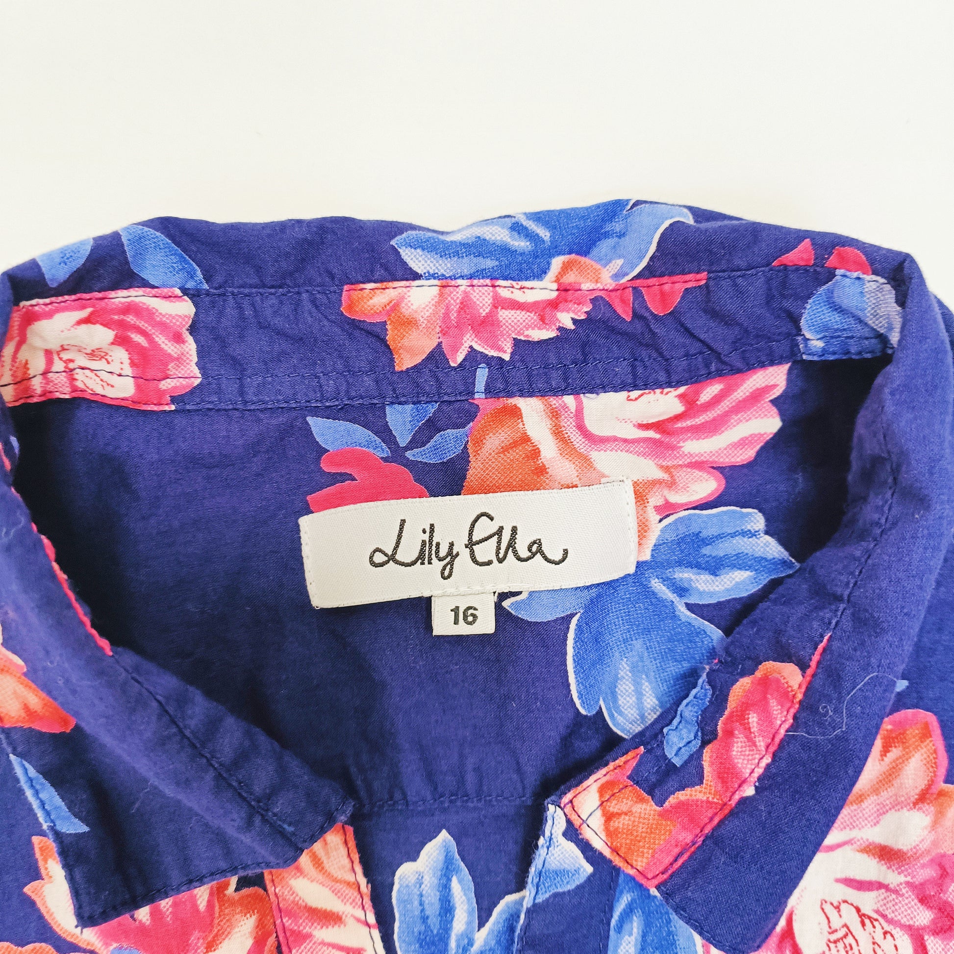 Blue & Pink Bold Floral Print Shirt Size Large | Preloved
