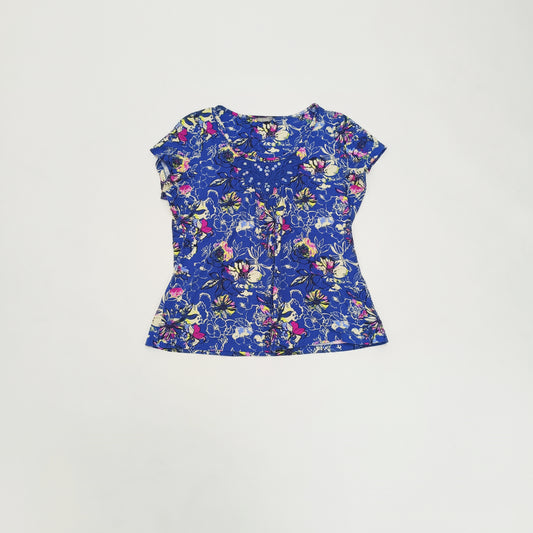 Blue Floral Detail Print Wrap Style Strappy Top Size Large | Preloved