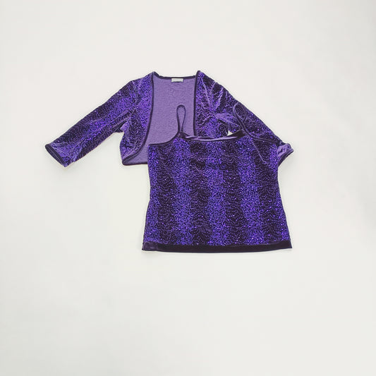 Deep Purple Sequin & Velvet 2 Piece Top & Jacket Size Large | Preloved