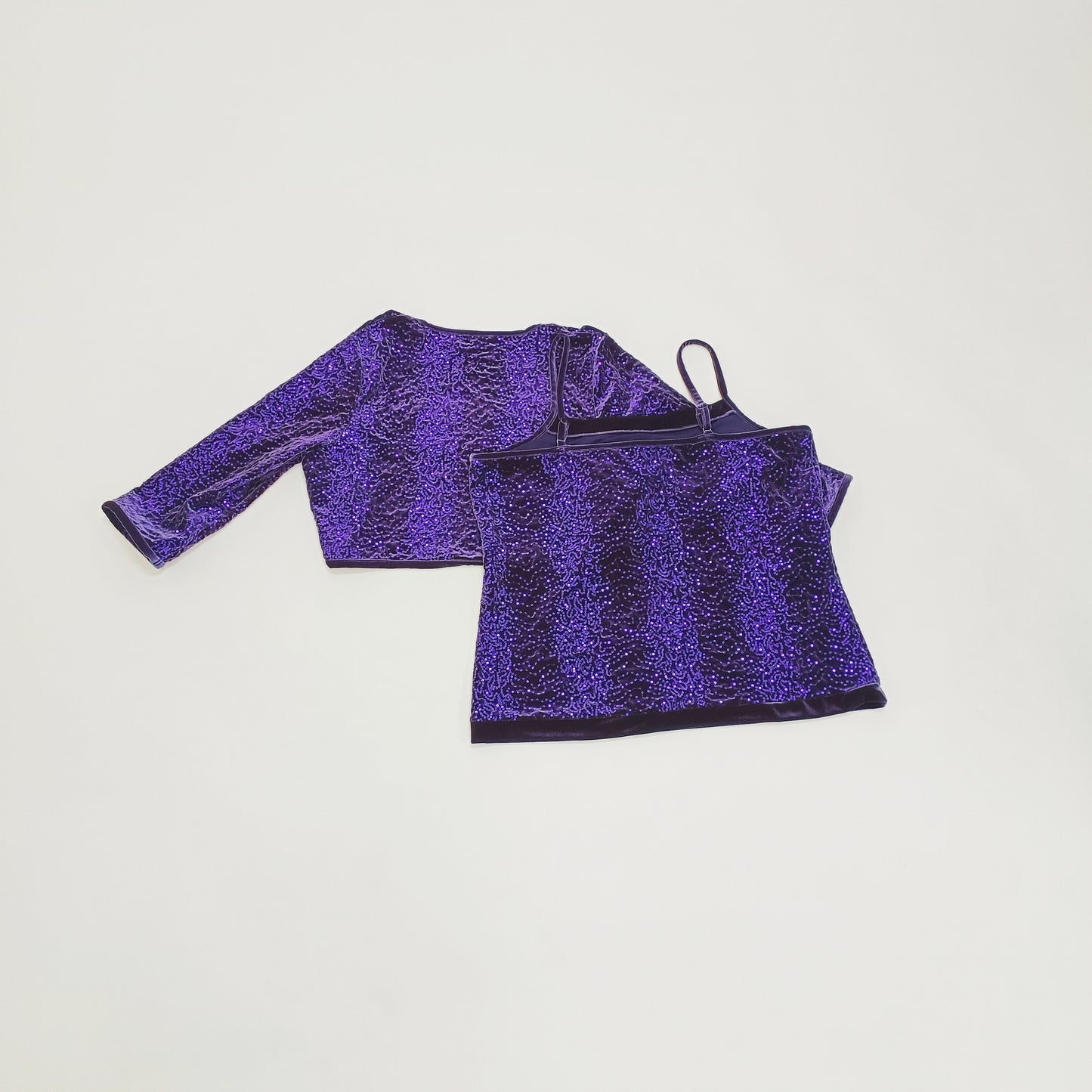 Deep Purple Sequin & Velvet 2 Piece Top & Jacket Size Large | Preloved