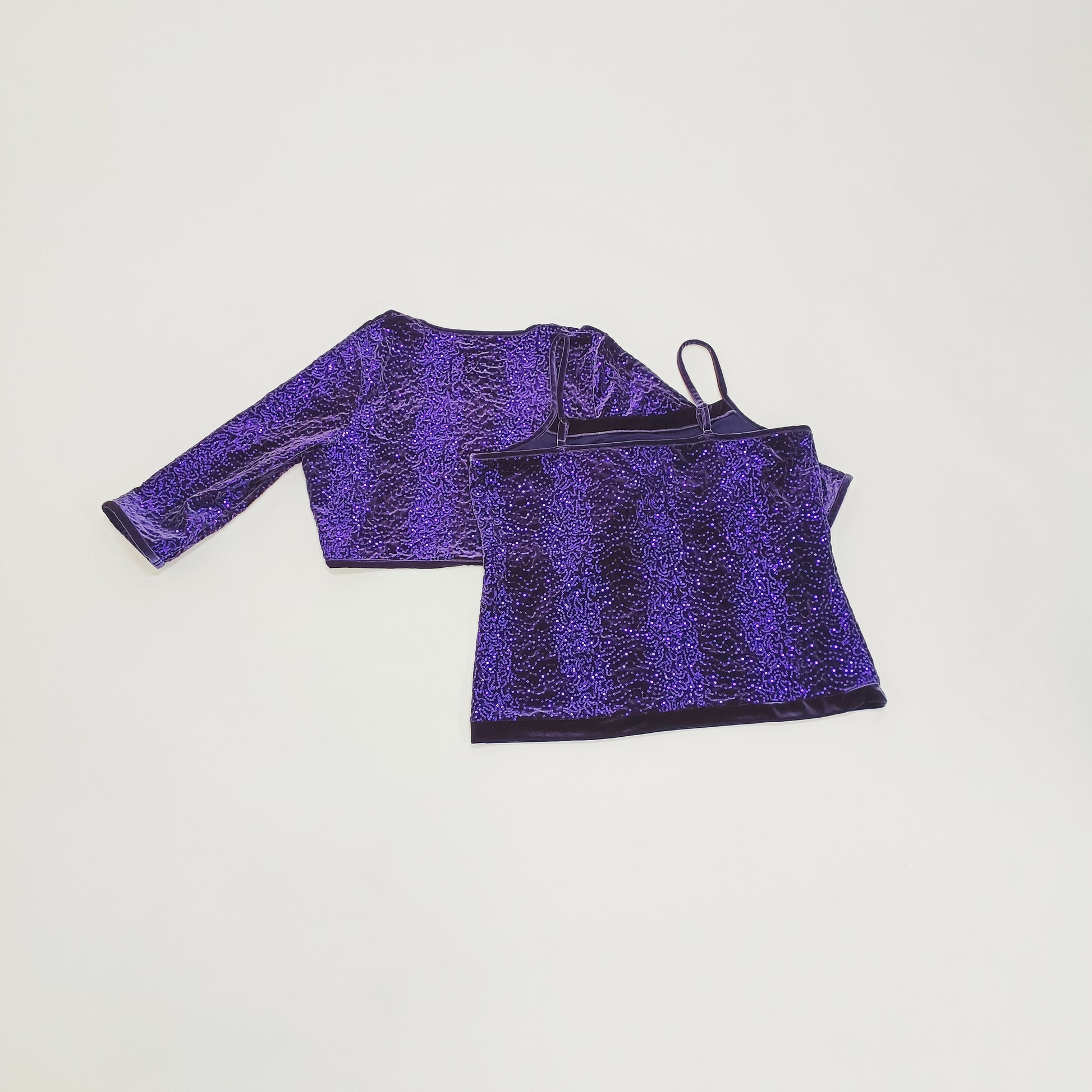 Deep Purple Sequin & Velvet 2 Piece Top & Jacket Size Large | Preloved