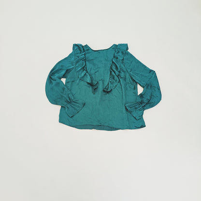 Emerald Green Long Sleeve Frill Blouse Size Large | Preloved