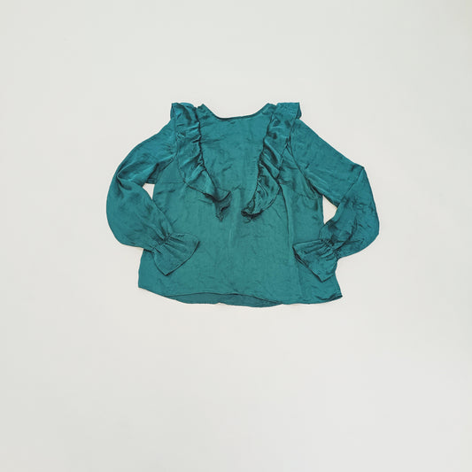 Emerald Green Long Sleeve Frill Blouse Size Large | Preloved