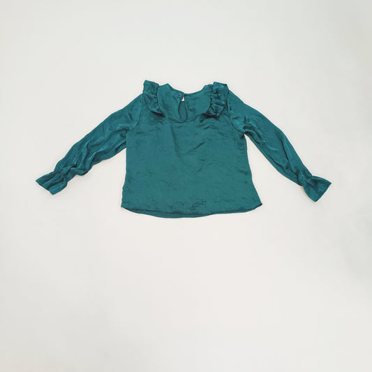 Emerald Green Long Sleeve Frill Blouse Size Large | Preloved