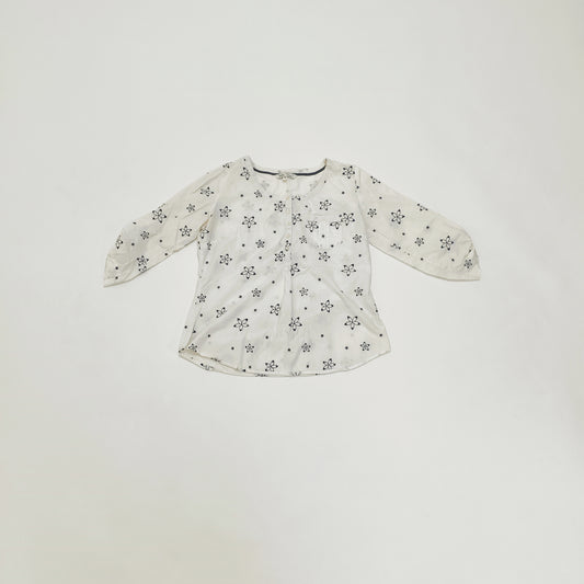White & Blue Embroidered Floral Pattern Top Size Medium | Preloved