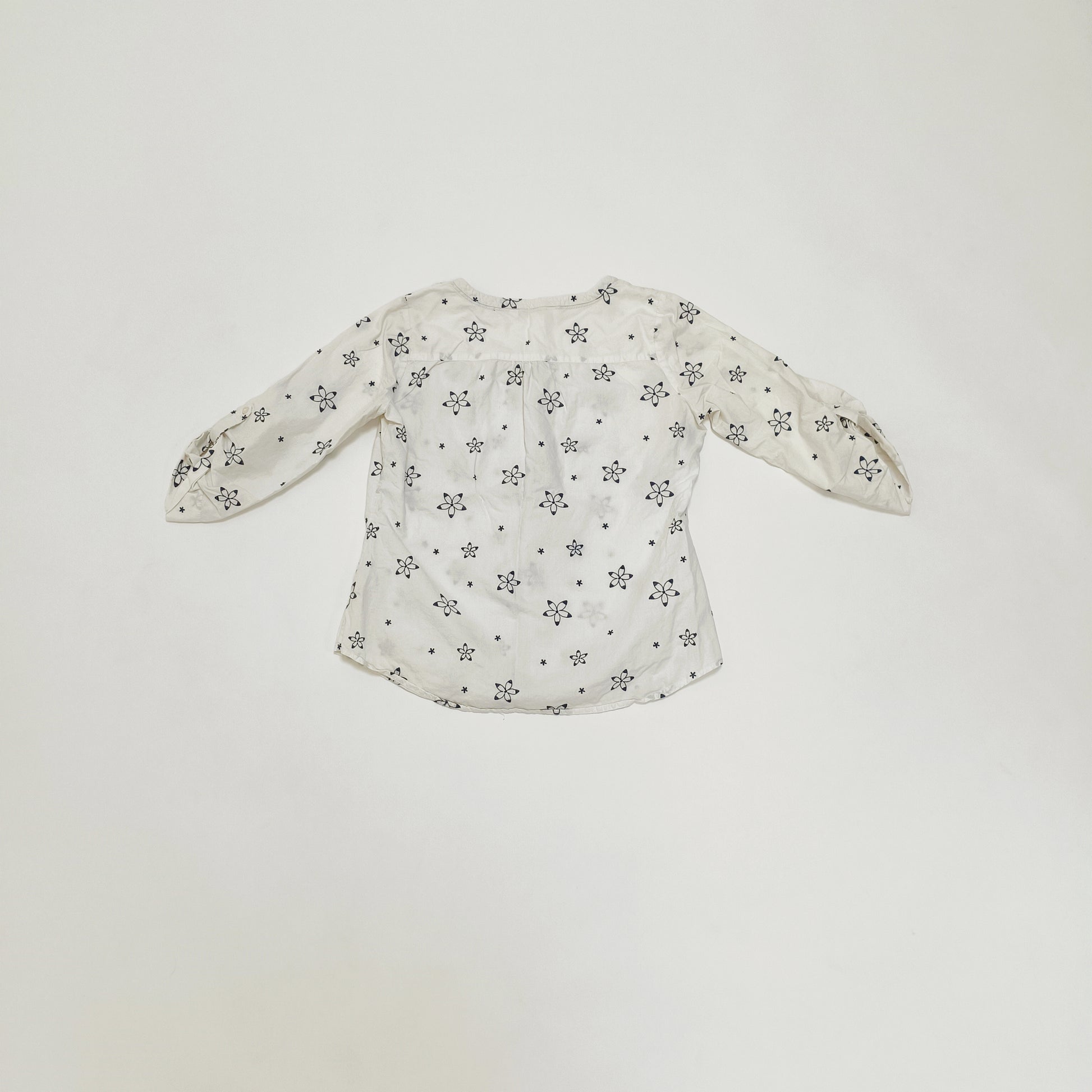 White & Blue Embroidered Floral Pattern Top Size Medium | Preloved