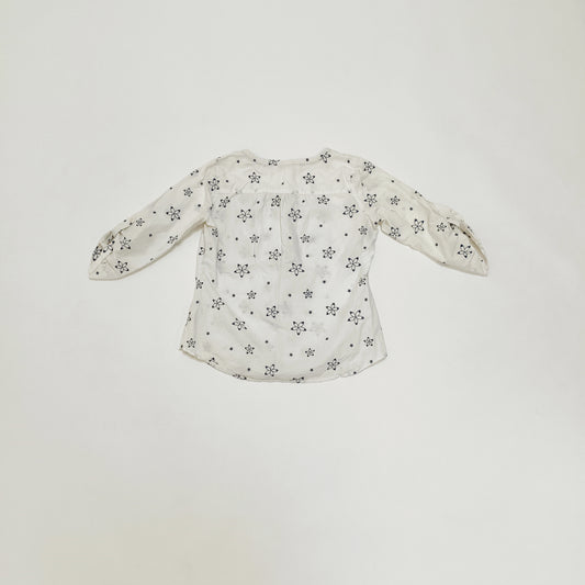 White & Blue Embroidered Floral Pattern Top Size Medium | Preloved