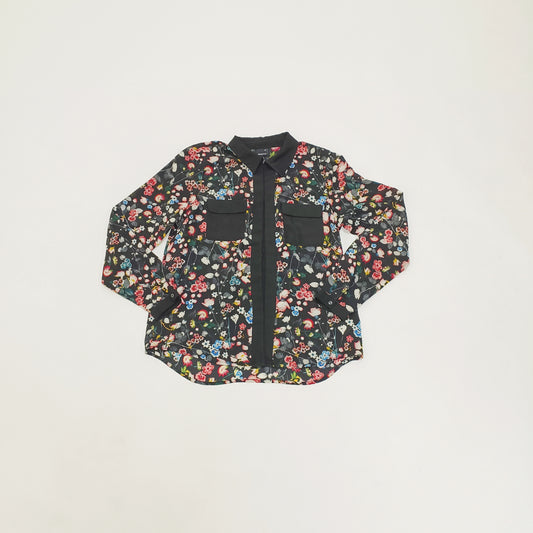 Dark Floral Button Up Womens Sheer Shirt Size Small | Preloved