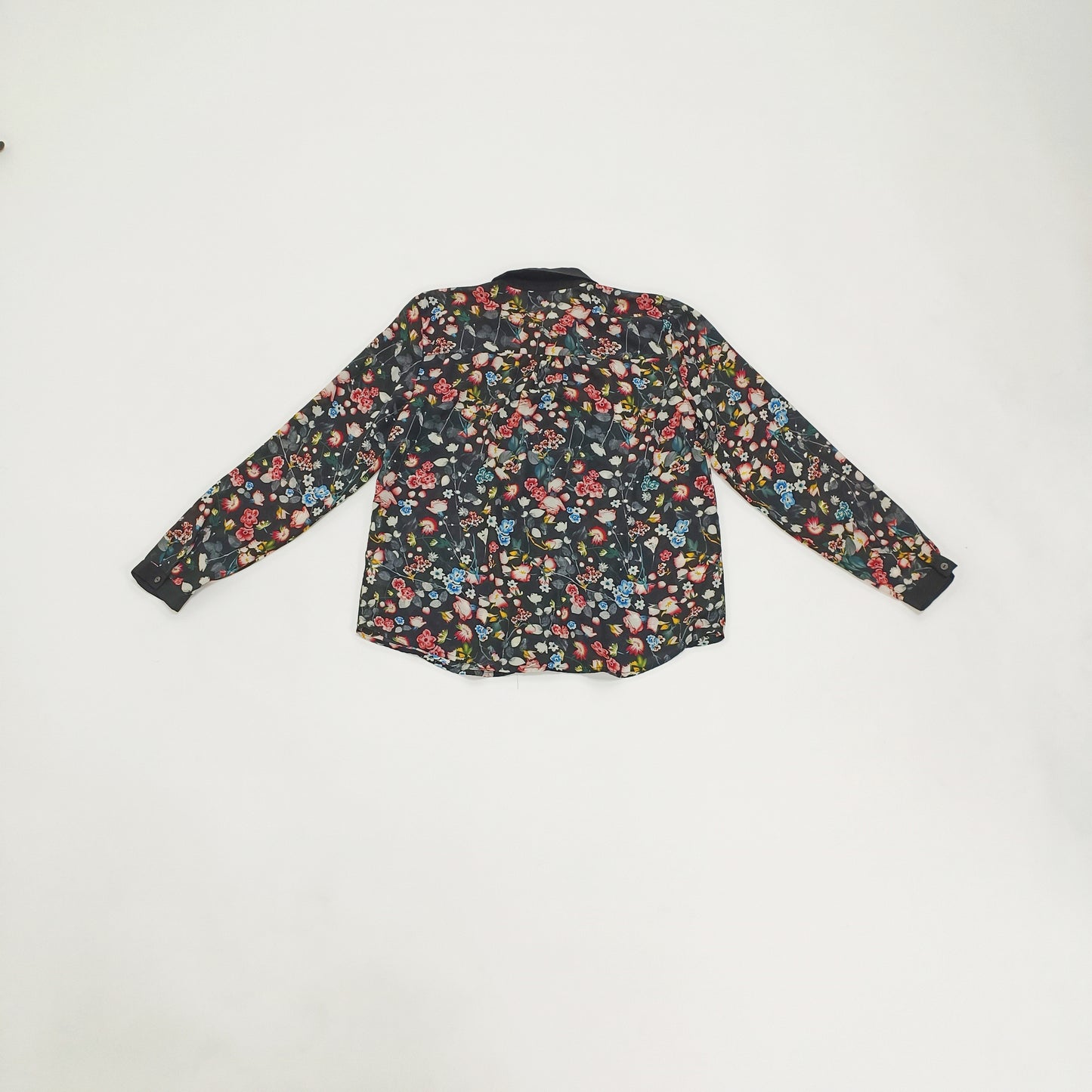 Dark Floral Button Up Womens Sheer Shirt Size Small | Preloved
