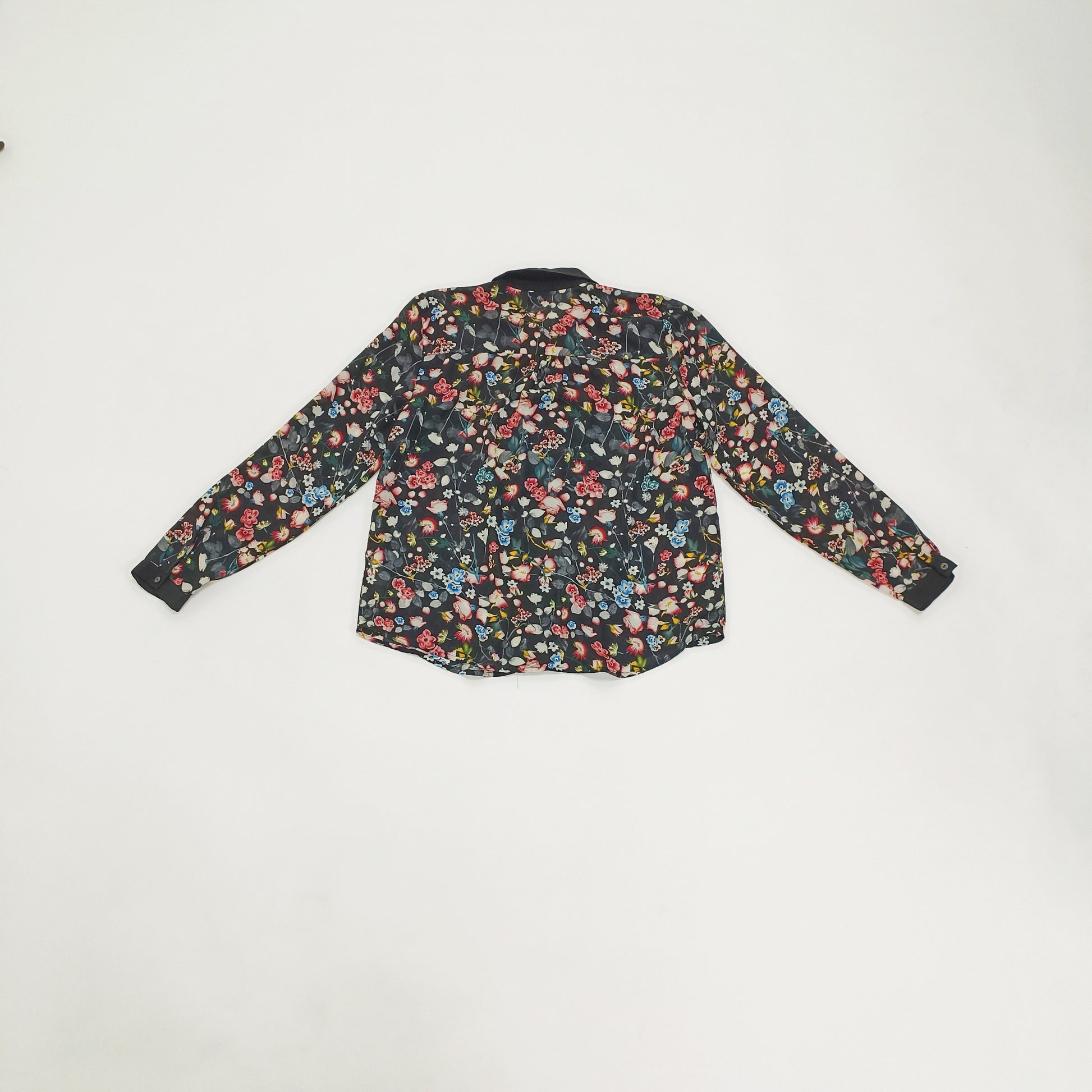 Dark Floral Button Up Womens Sheer Shirt Size Small | Preloved