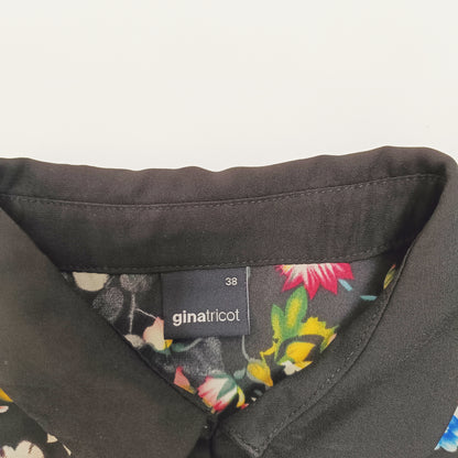Dark Floral Button Up Womens Sheer Shirt Size Small | Preloved