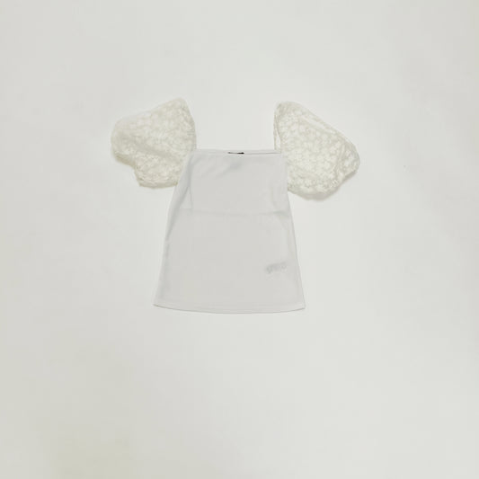 White Lace Puff Sleeve Ribbed Top Size Small | Preloved