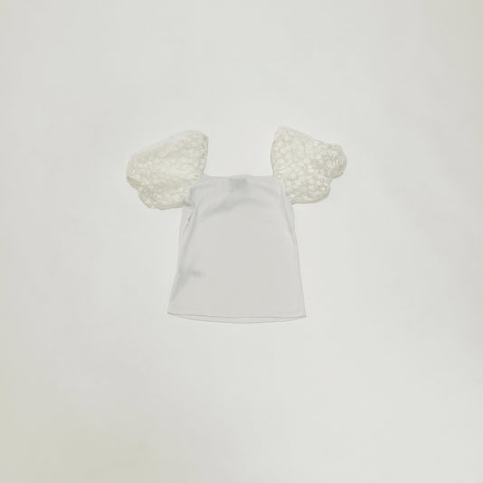 White Lace Puff Sleeve Ribbed Top Size Small | Preloved