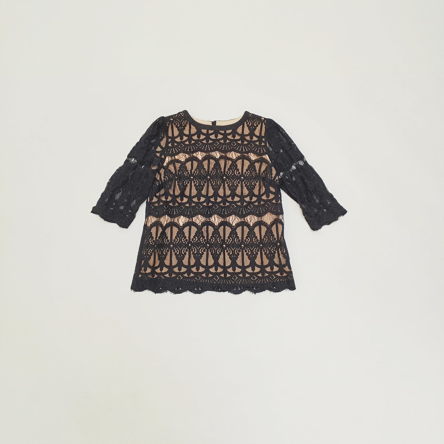 Black Full Lace Layered 3/4 Sleeve Top Size Small | Preloved