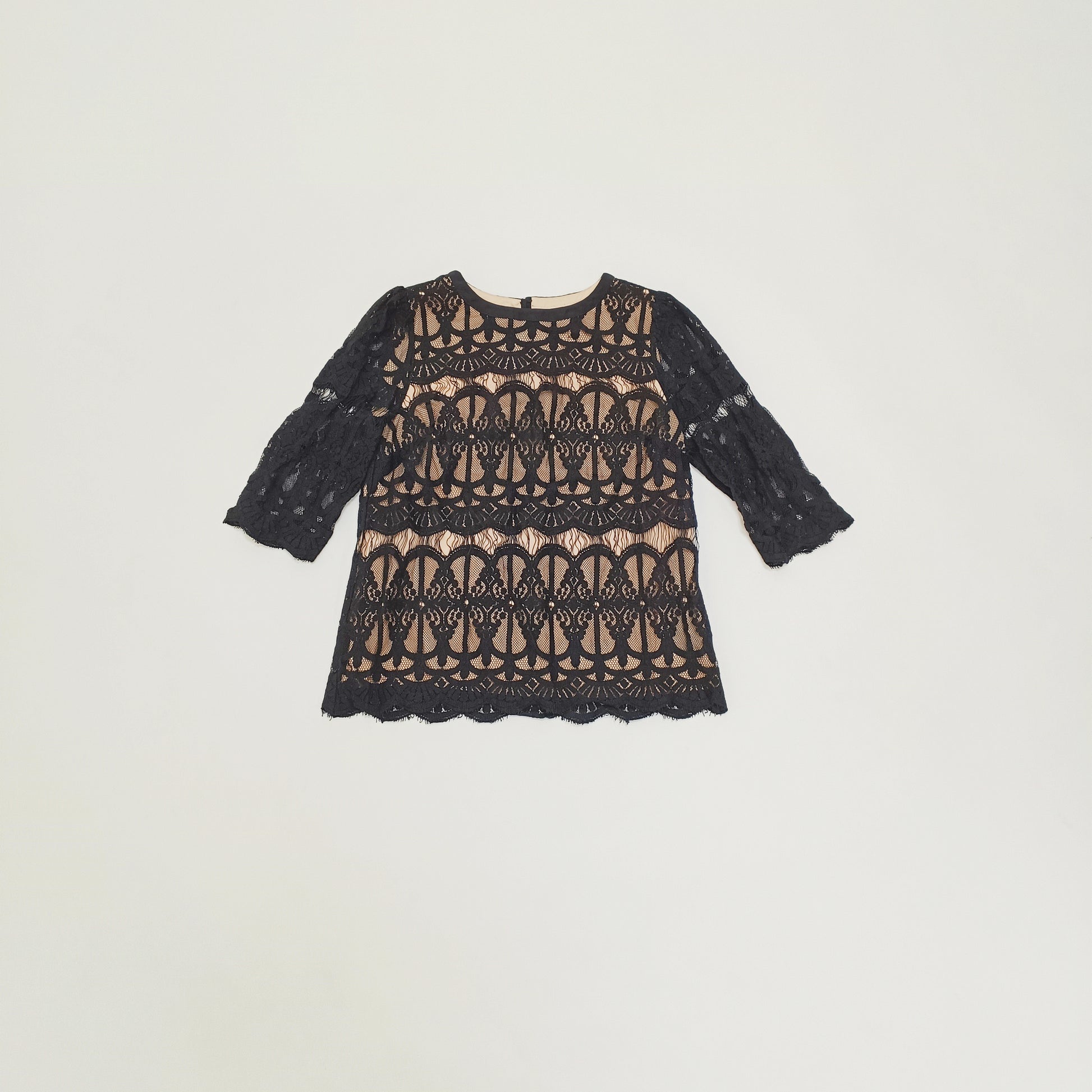 Black Full Lace Layered 3/4 Sleeve Top Size Small | Preloved