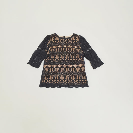 Black Full Lace Layered 3/4 Sleeve Top Size Small | Preloved