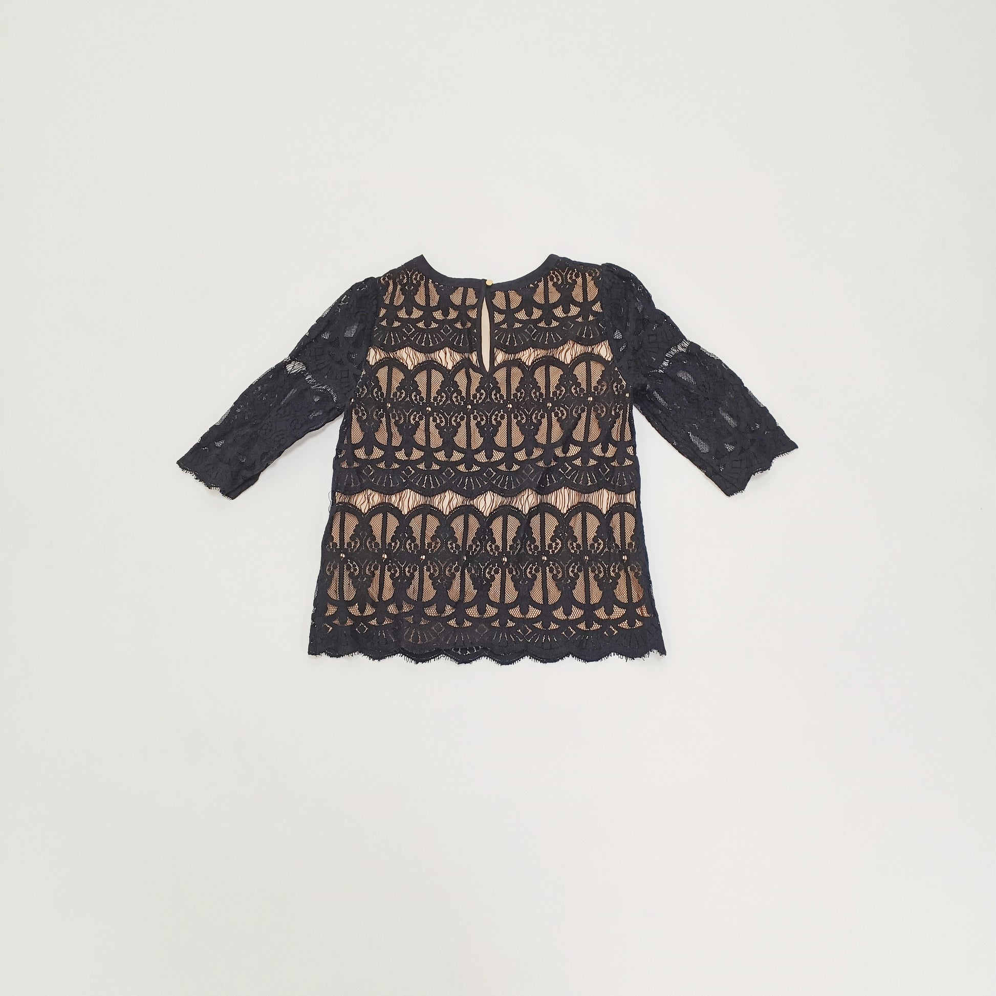 Black Full Lace Layered 3/4 Sleeve Top Size Small | Preloved