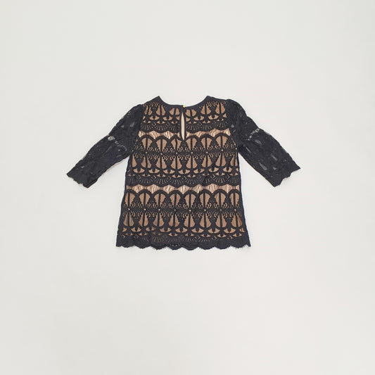 Black Full Lace Layered 3/4 Sleeve Top Size Small | Preloved