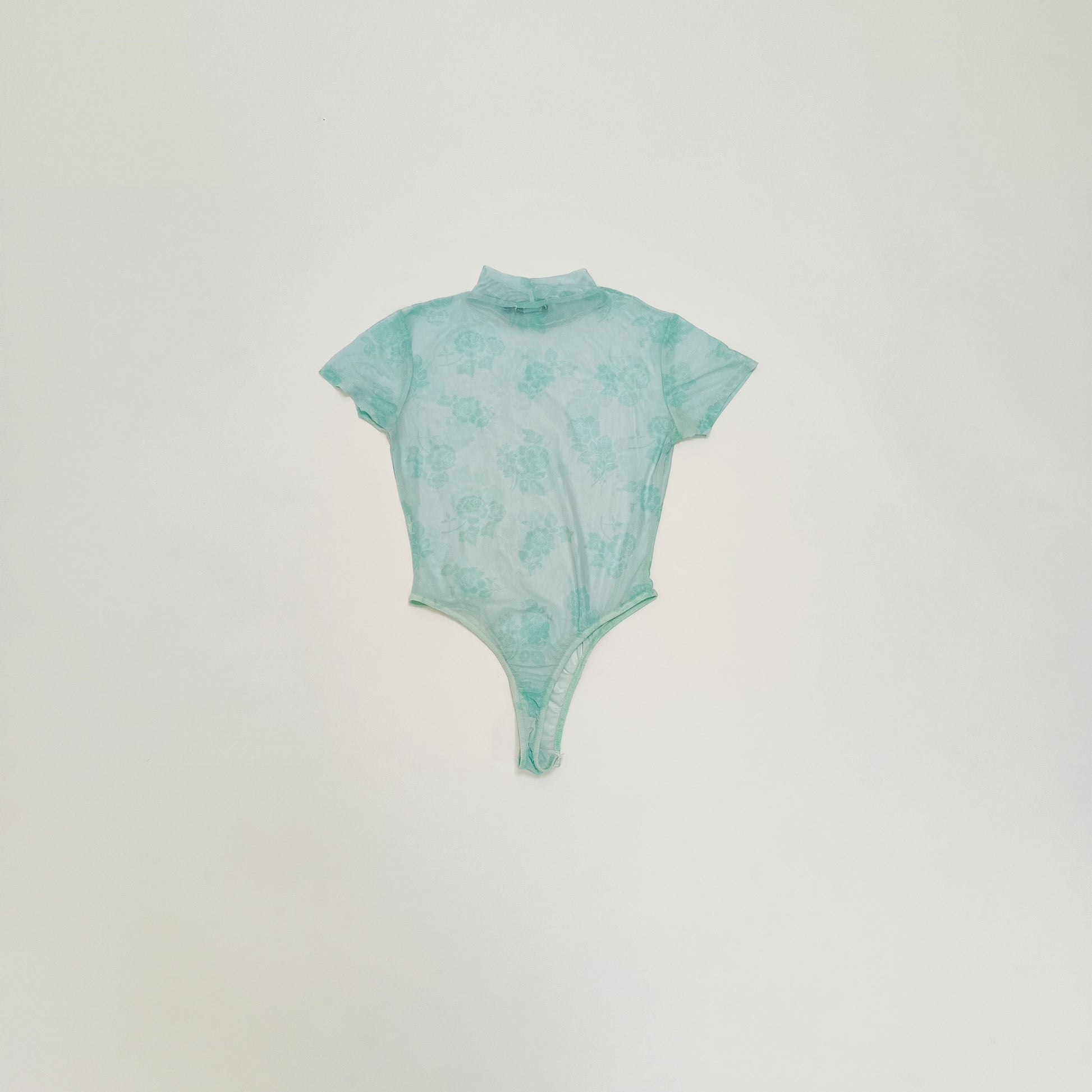 Light Blue Short Sleeve Mesh Bodysuit Size Small | Preloved