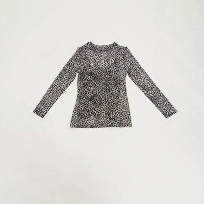 Long Sleeve Mesh Leopard Print Layered TOp Size Small | Preloved