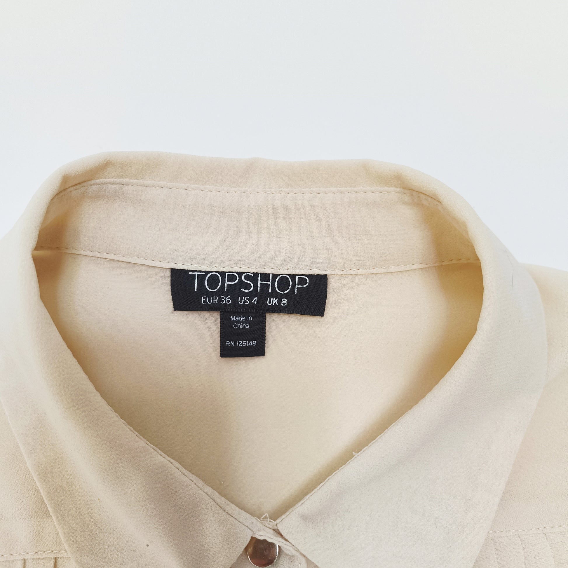 Cream Flowy Button Up Womens Blouse Size Small | Preloved