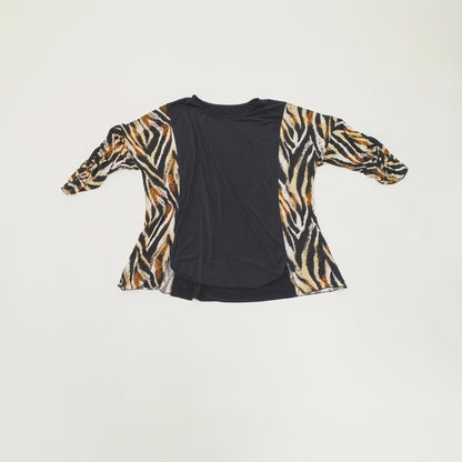 Black & Leopard Print Panelled Womens Top Size Extra Large | Preloved