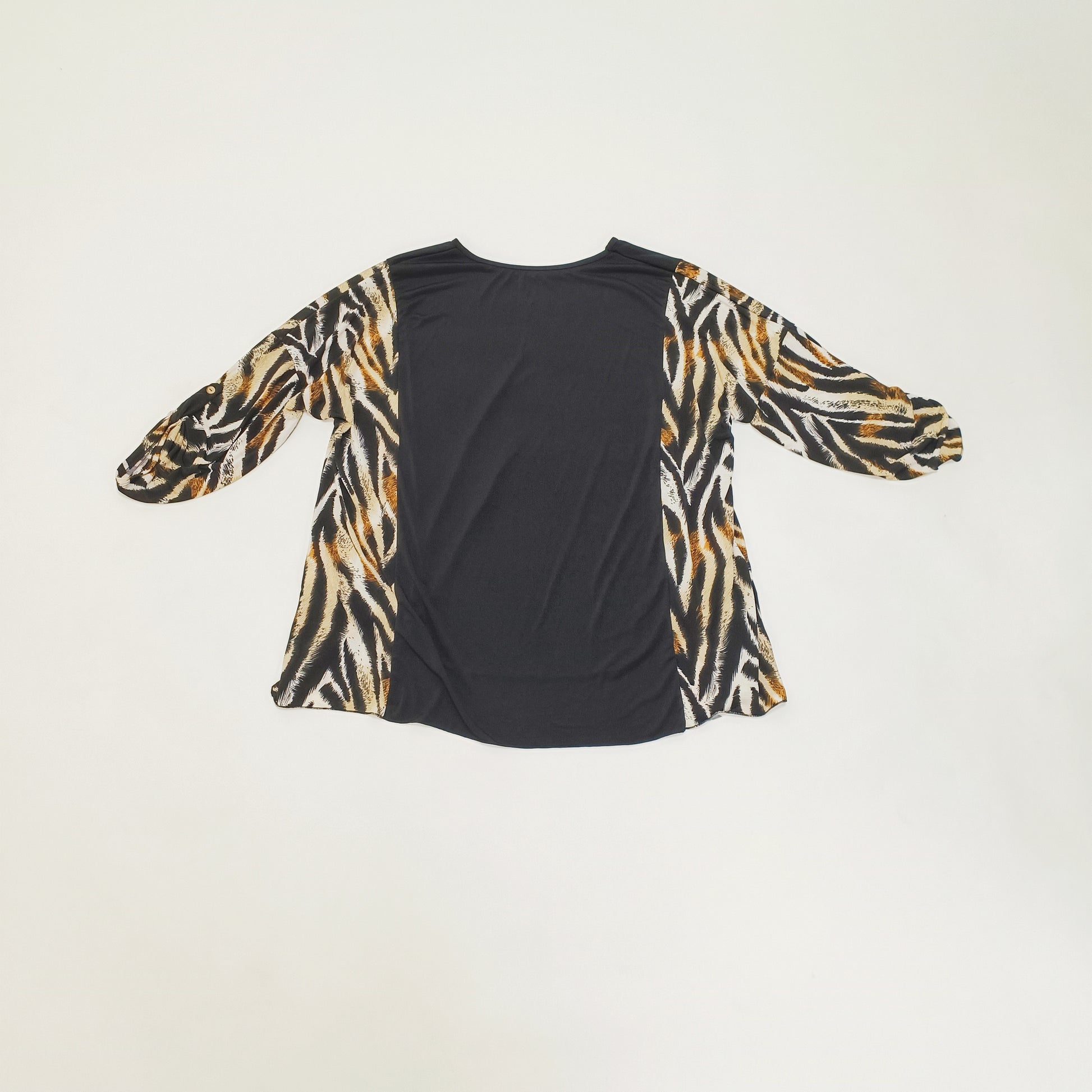 Black & Leopard Print Panelled Womens Top Size Extra Large | Preloved