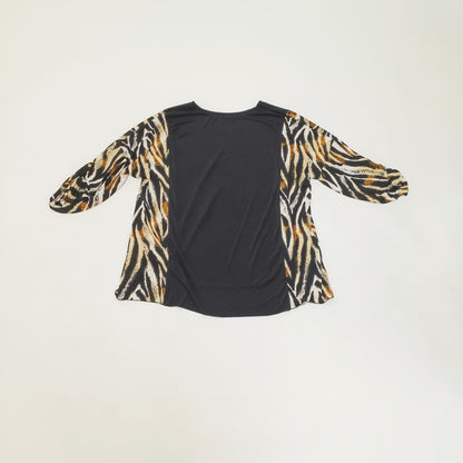 Black & Leopard Print Panelled Womens Top Size Extra Large | Preloved