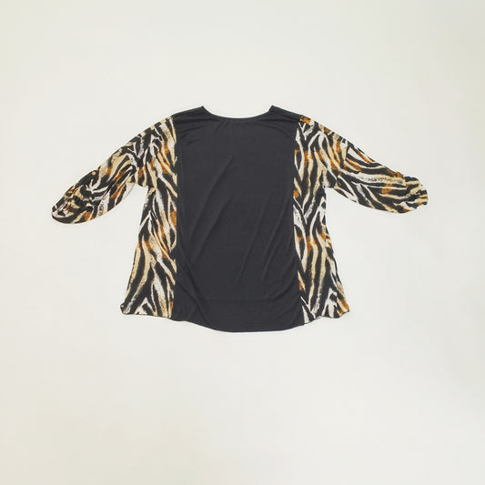 Black & Leopard Print Panelled Womens Top Size Extra Large | Preloved