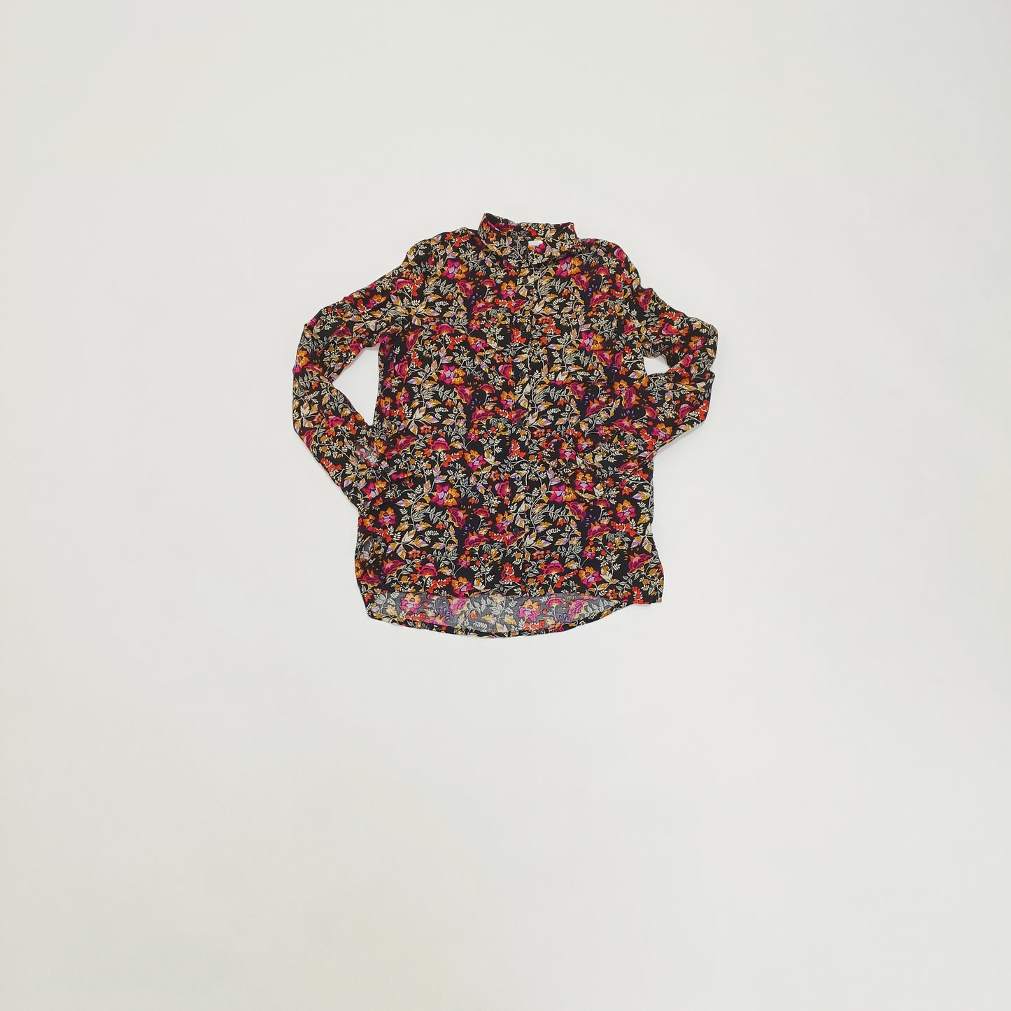 Dark Multicoloured Floral Button Up WOmens Shirt Size Extra Small | Preloved