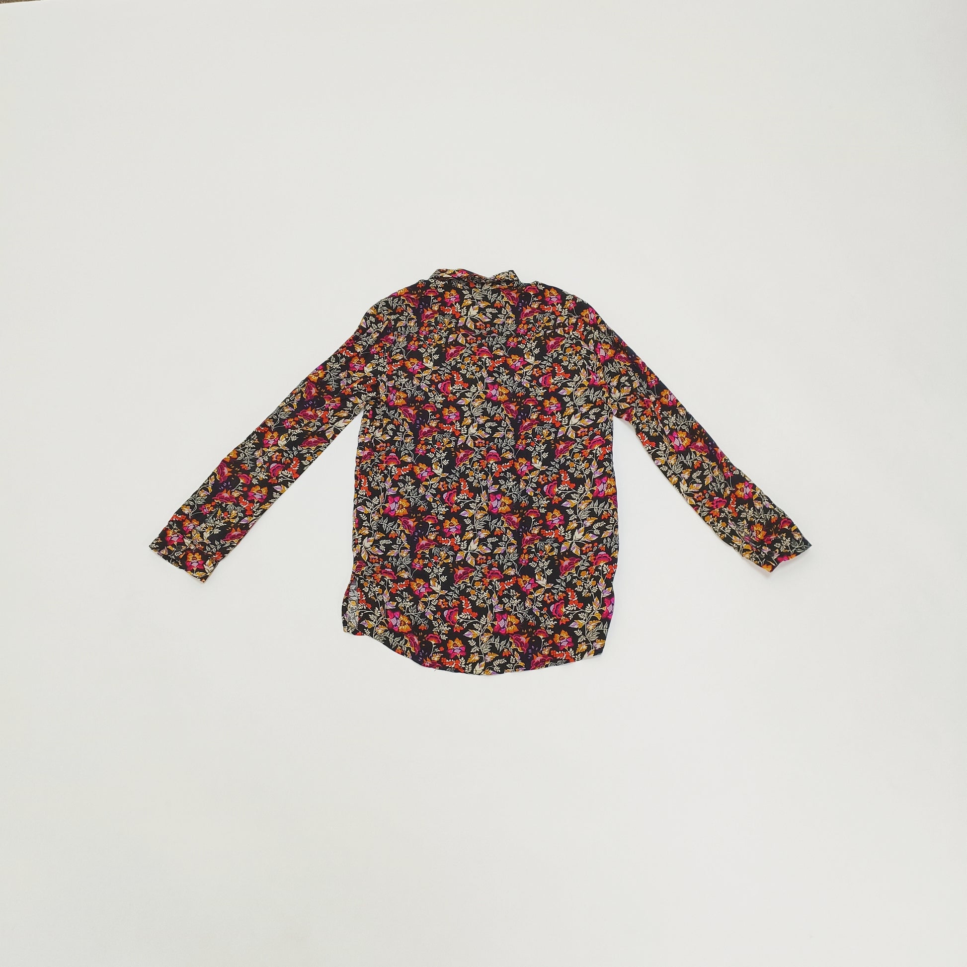 Dark Multicoloured Floral Button Up WOmens Shirt Size Extra Small | Preloved