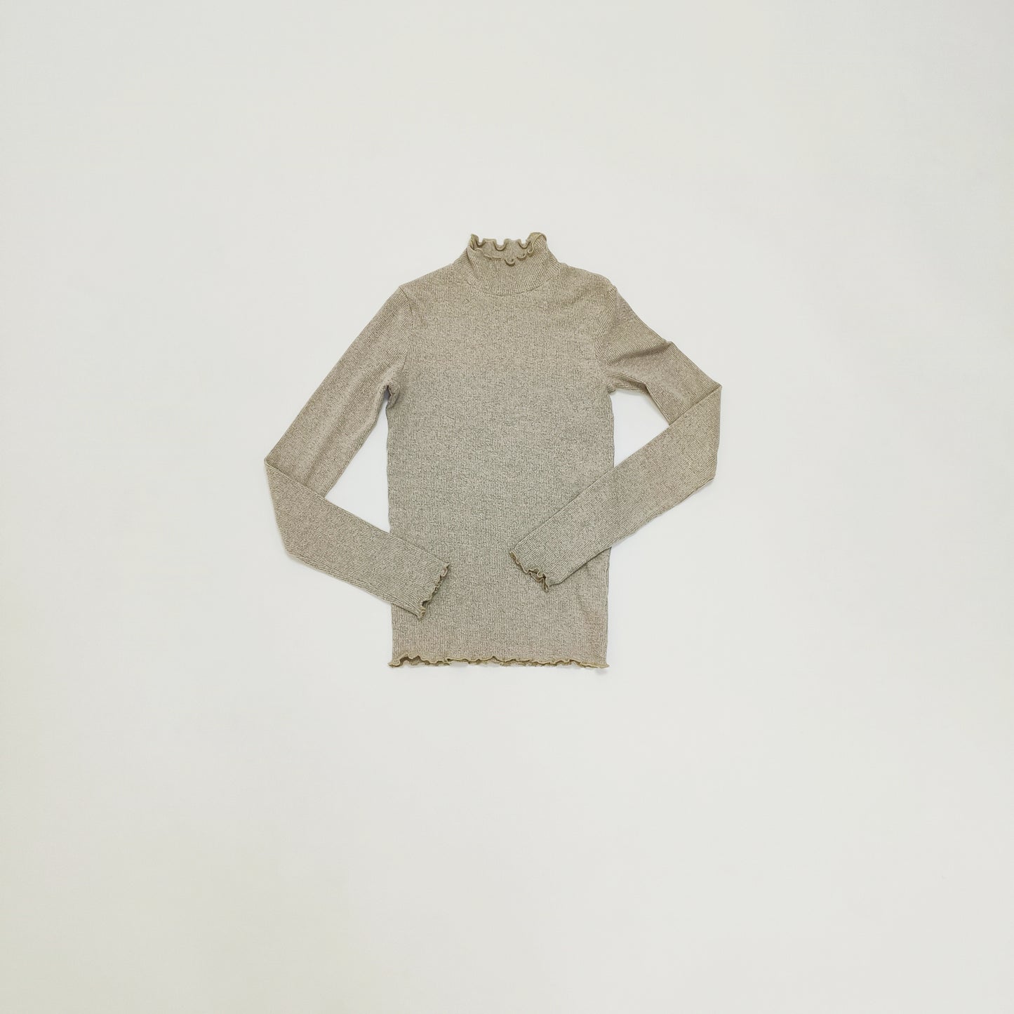 Brown Frilled Edge Long Sleeve Top Size Extra Small | Preloved