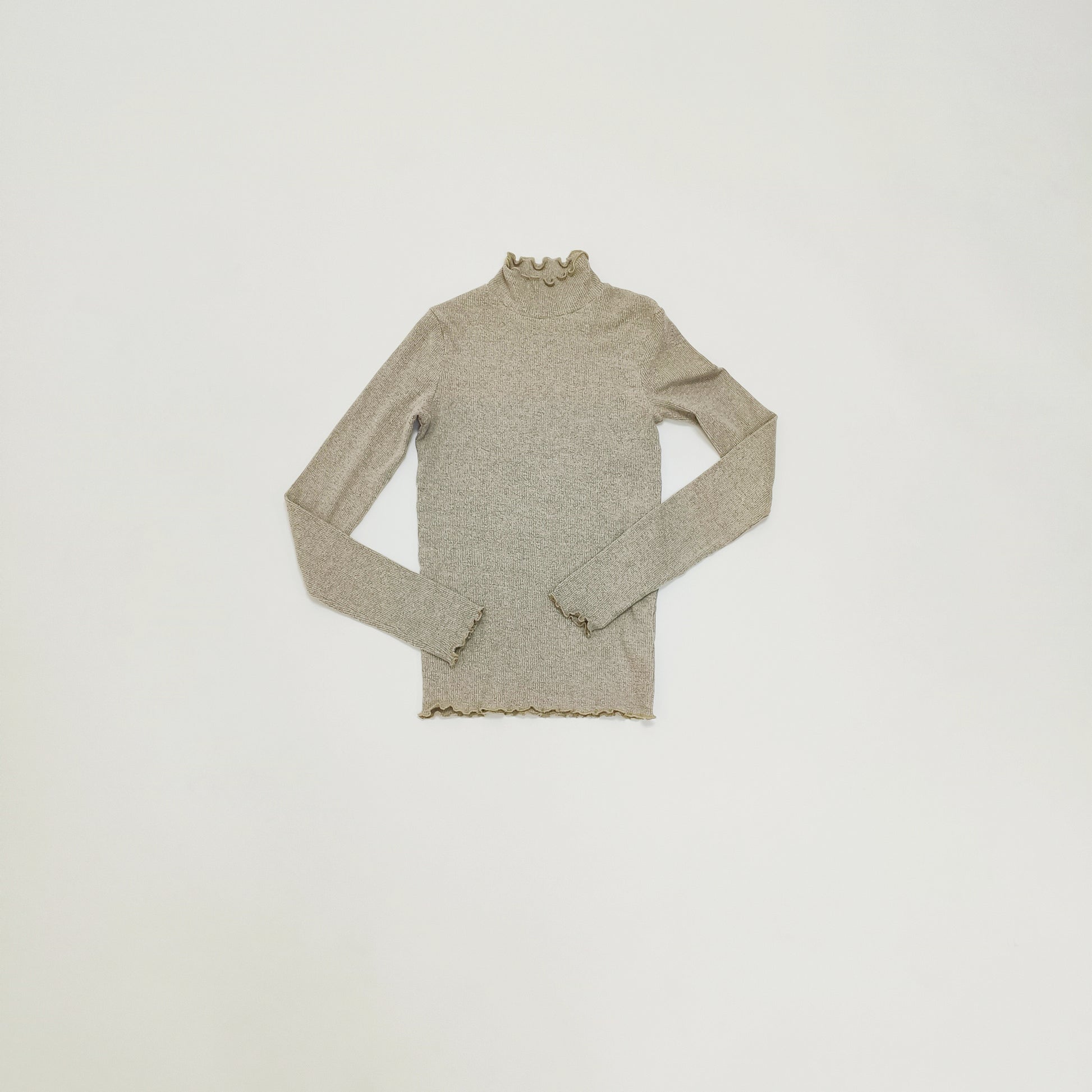 Brown Frilled Edge Long Sleeve Top Size Extra Small | Preloved