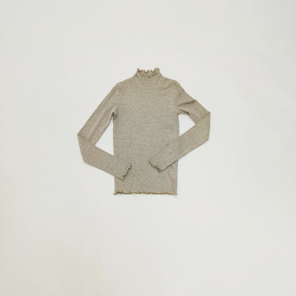 Brown Frilled Edge Long Sleeve Top Size Extra Small | Preloved