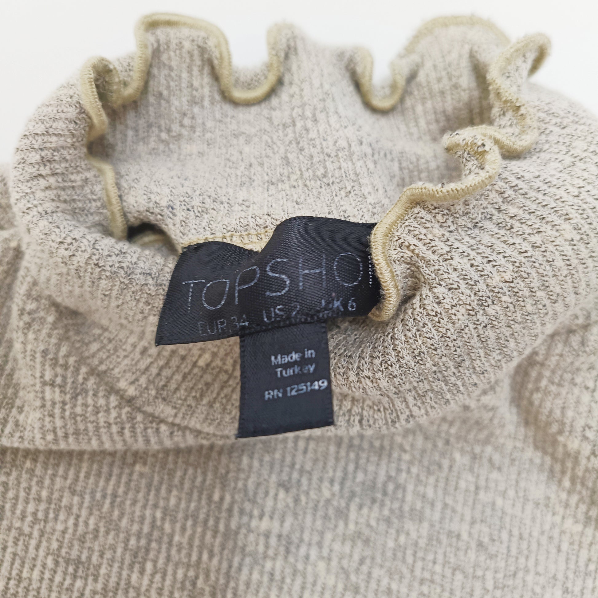 Brown Frilled Edge Long Sleeve Top Size Extra Small | Preloved