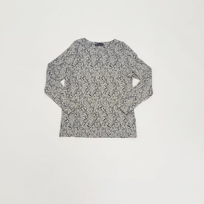 Grey & Navy Floral Long Sleeve Crew Neck T-Shirt Size Large | Preloved