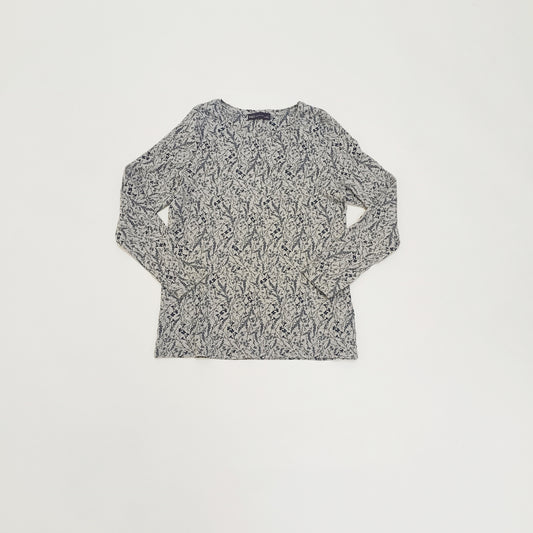 Grey & Navy Floral Long Sleeve Crew Neck T-Shirt Size Large | Preloved
