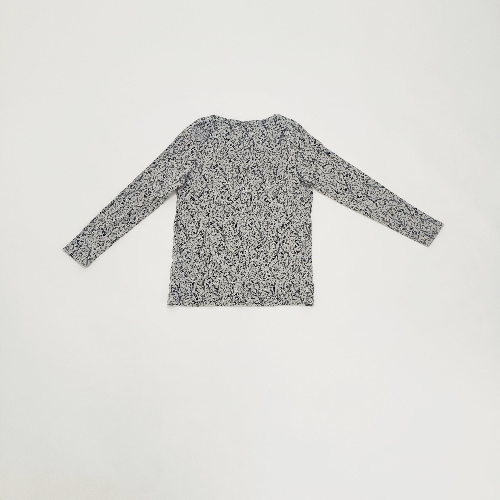 Grey & Navy Floral Long Sleeve Crew Neck T-Shirt Size Large | Preloved
