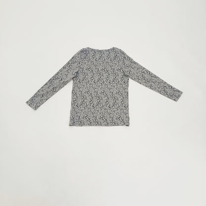Grey & Navy Floral Long Sleeve Crew Neck T-Shirt Size Large | Preloved