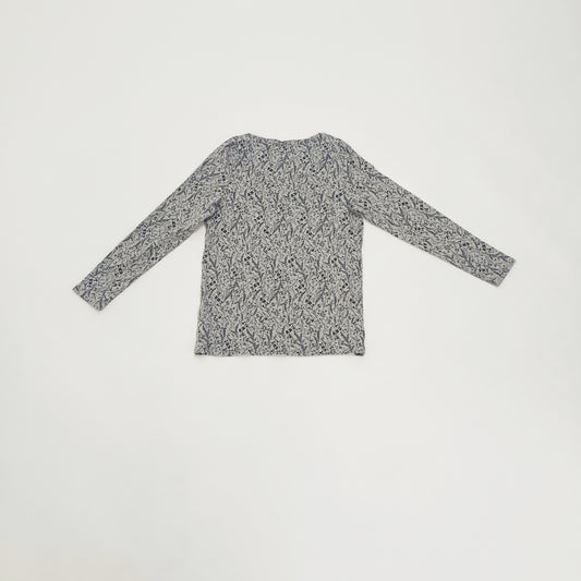 Grey & Navy Floral Long Sleeve Crew Neck T-Shirt Size Large | Preloved