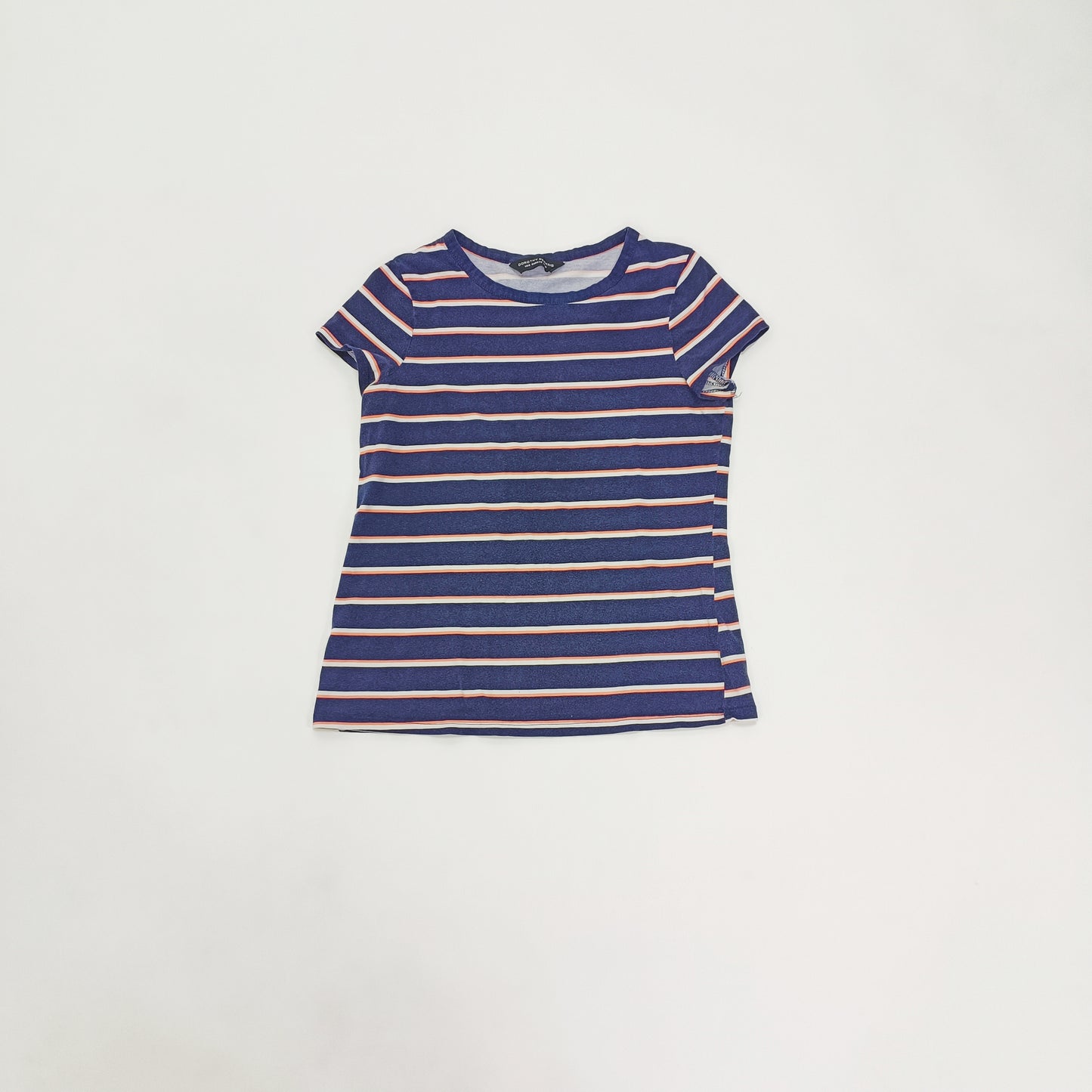 Navy Blue Striped Cap Sleeve T-Shirt Size Medium | Preloved