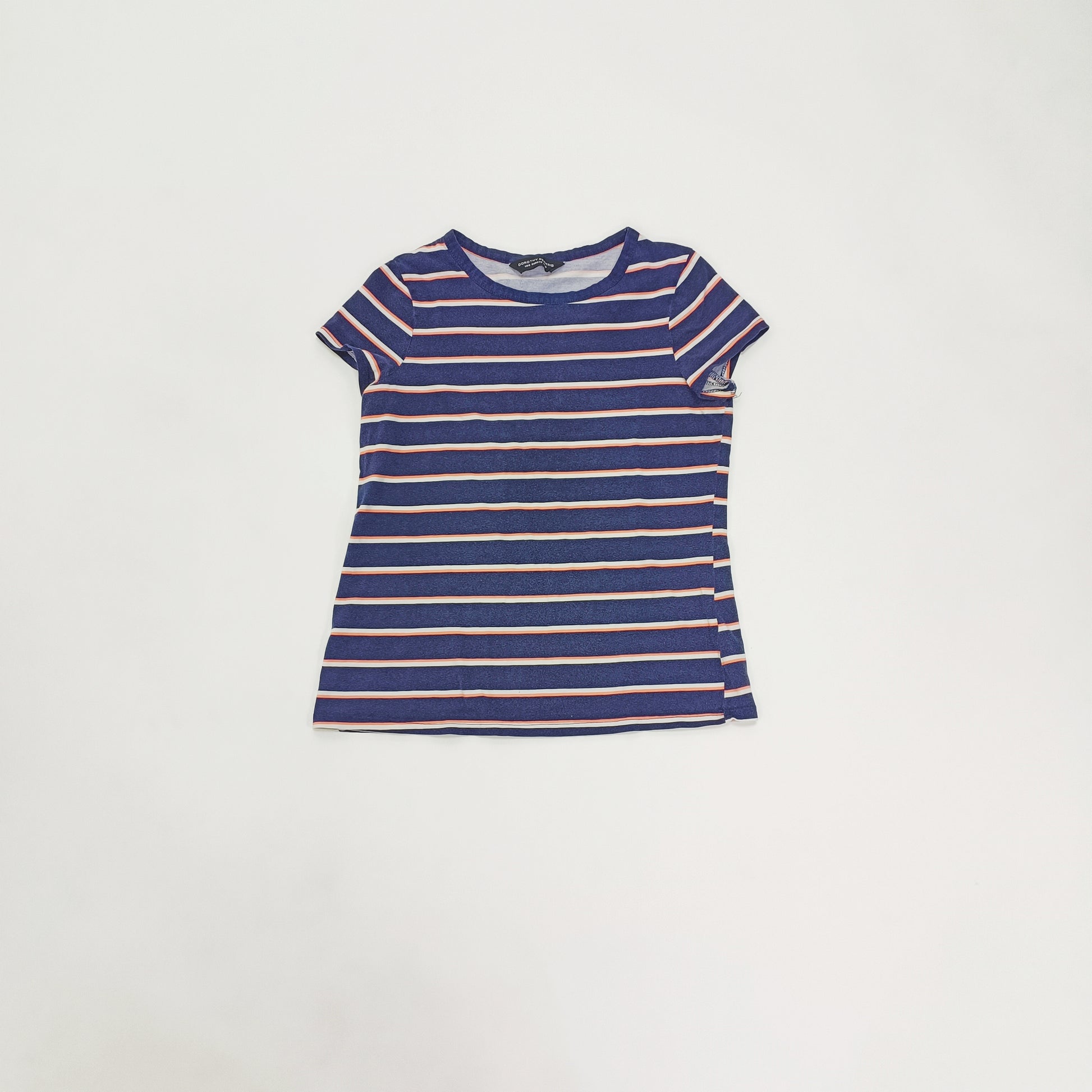 Navy Blue Striped Cap Sleeve T-Shirt Size Medium | Preloved