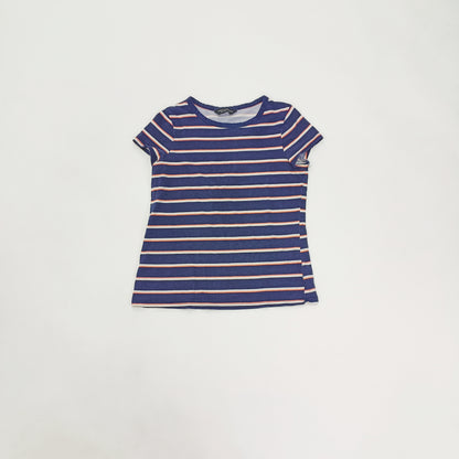 Navy Blue Striped Cap Sleeve T-Shirt Size Medium | Preloved