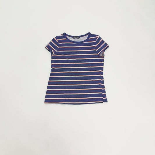 Navy Blue Striped Cap Sleeve T-Shirt Size Medium | Preloved