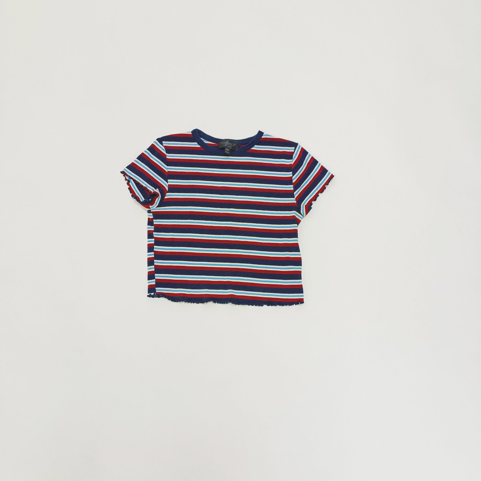 Navy & Red Striped Frilled Edge Baby Tee Size Small | Preloved